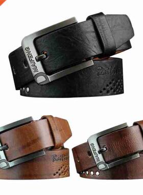 110cm Retro Men's Leather Belt Casual Square Pin Buckle Wais