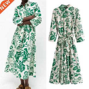 Lapel Seven points Fashion Summer Poplin Sleeve Wom printing