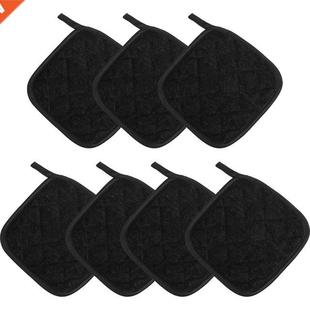7 Pieces Black Cotton Pot Holders For Kitchen Oven Mitts, Ma