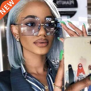 Vintage Square Sunglasses Women Luxury Oversized Rimless Sun