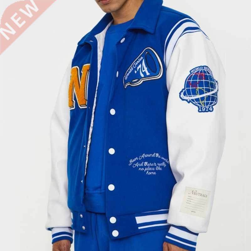 Neutrals Blue Varsity Bomber Jacket Man Contrast Sleeve PU L