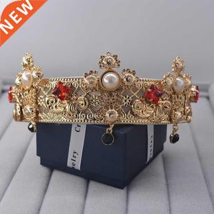 Flower Frame Pearl Baroque Crown Metal Headband Hai Vintage