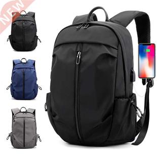 Nylon Waterproof Simple Backpack Pure New Men Bag USB Travel