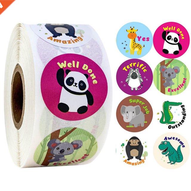 100-500pcs/roll Cute Animals Reward Stickers Stationery Stic