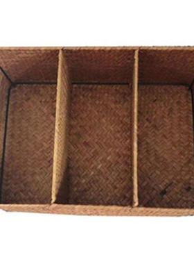 3-Secton Wcker Baskets For Shelves, Hand-Woven Seagrass St