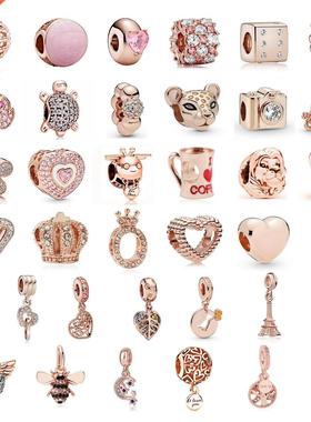 2021 Rose Gold Flower Leaf Crown Heart Coffee Dangle Pendant