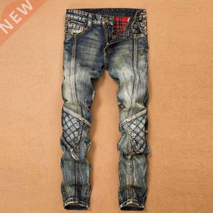 Jeans For Men Cargo Pants Splicing Denim Trousers Biker High
