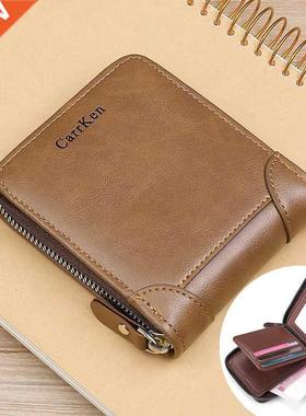 Men's Leather Wallet Zipper Small Purse Card Holder Man Car