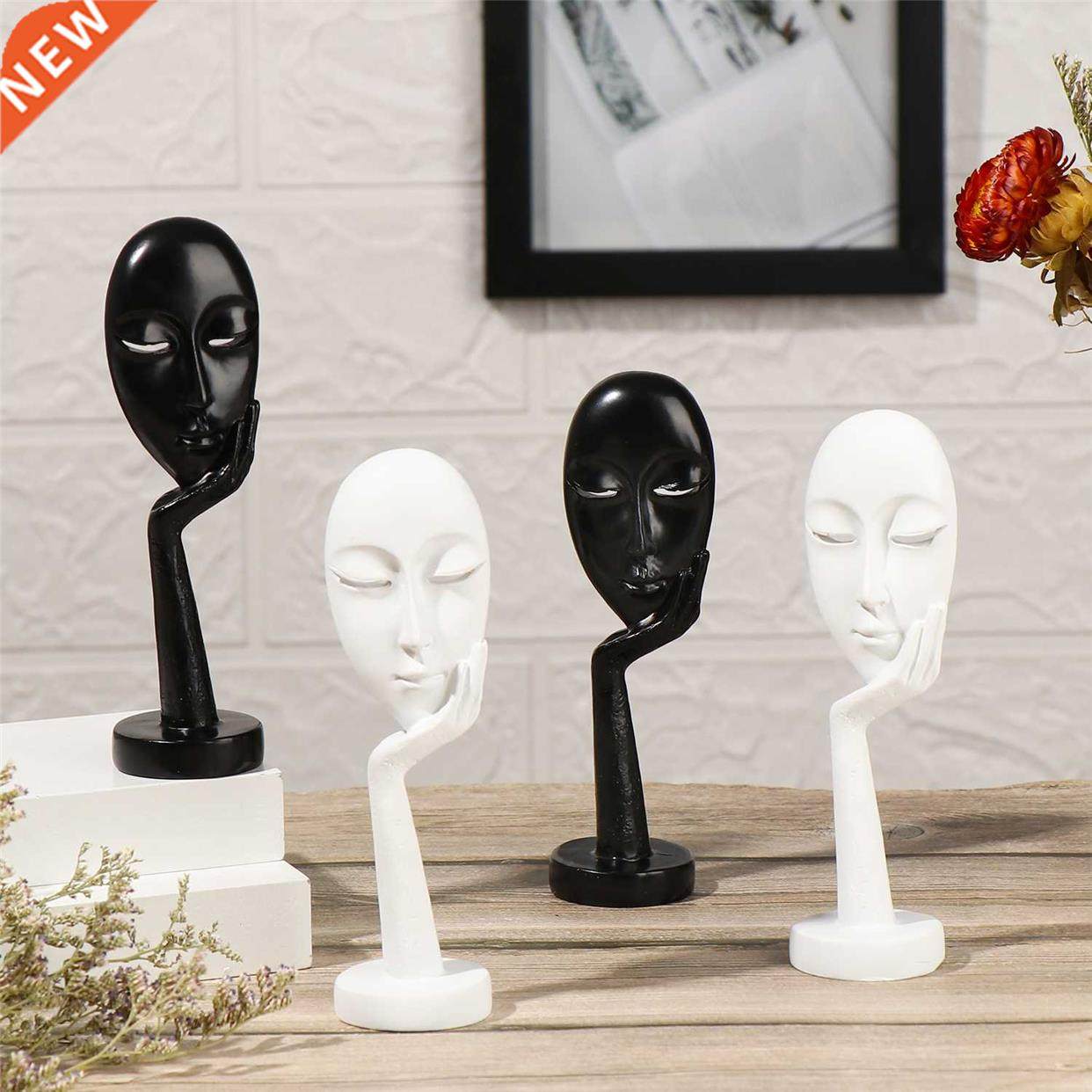 Miniature Creative and Abstract Woman Face Statues Thinking