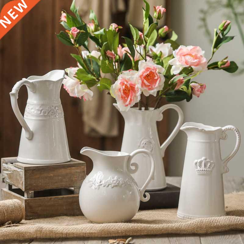 Relief ceramic milk jug single ear niche white vase decorati