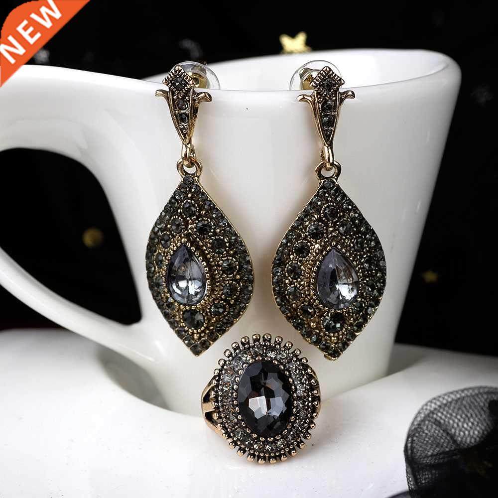 sunspicems bohemia gray crystal wedding jewelry set earring