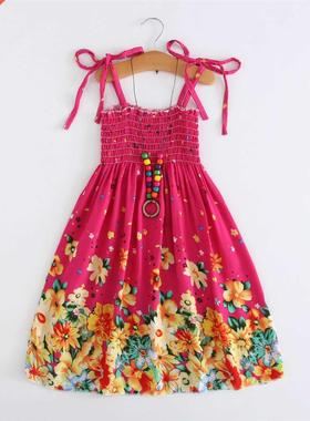 Summer Girls Floral Dress Sling Ruffles Bohemian Beach Princ