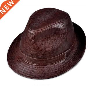 Leather Man man Fedora Jazz Genuine Quality High 2022 New