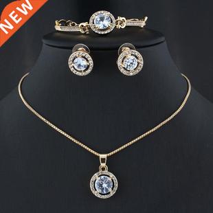 Simple Female White Crystal Jewelry Set Charm Gold Silver Co