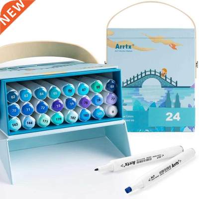 Arrtx ALP Blue Tone 24 Colors Alcohol Marker Pen Dual Tips