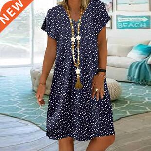 2022 Women Summer Dress Elegant Bohemian Loose V ne short