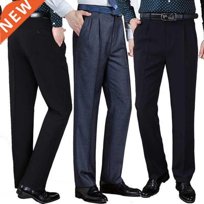 Autumn Winter thick Double pleated dress trousers Men high w