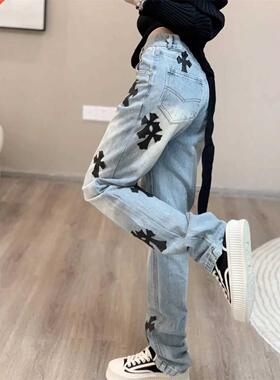 Women Y2k Cross Sweatpants Femme Harajuku Baggy Jeans Female