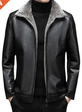 Business plus velvet leather jacket men's simple lapel l