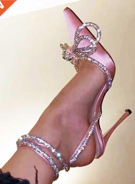 2021 New Rhinestone Butterfly-knot Sandals Fine Heel Sandals
