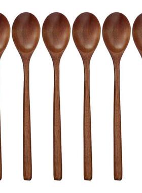 Wooden Spoons, 6 Pieces Wood Soup Spoons for Eating Mixing S