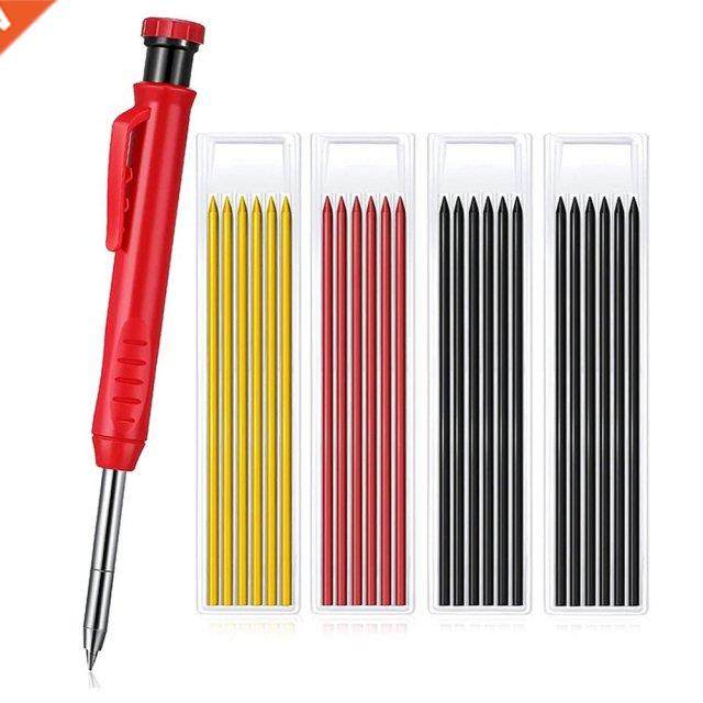 Solid Carpenter Pencil Set With 6 Refill Leads, Built-in Sha