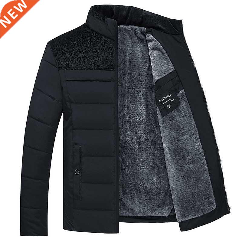 Men's Plush Thickened Parkas Stand Collar Winter Jacket Men&