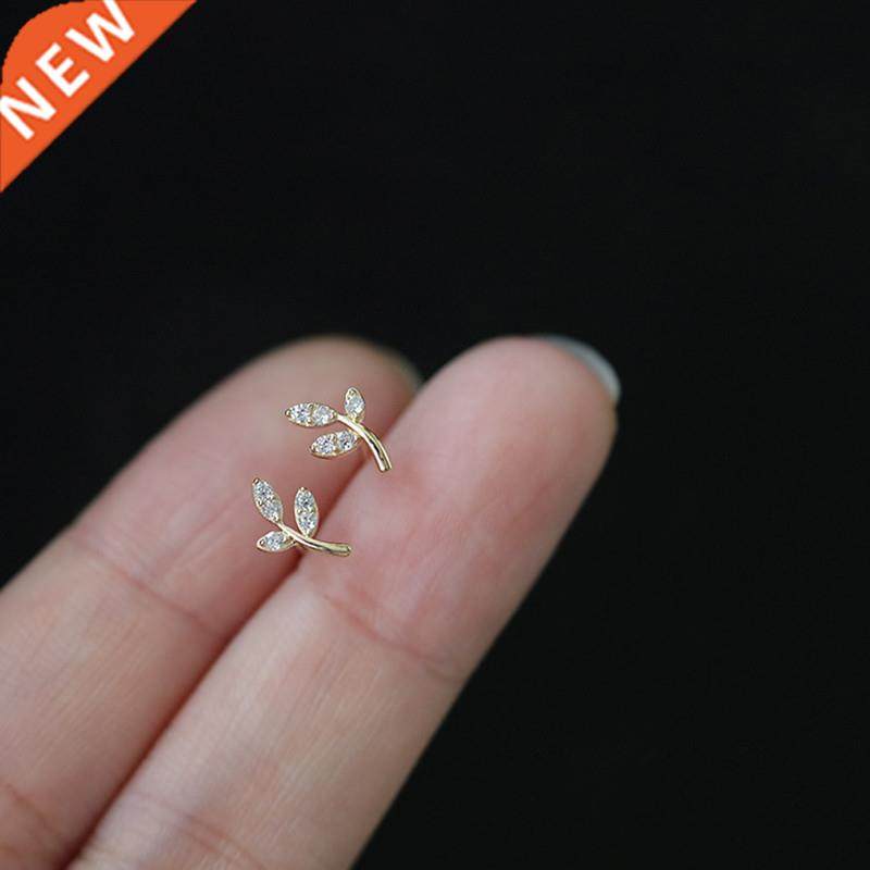 925 Sterling Silver French Simple Pavé Crystal Leaf r