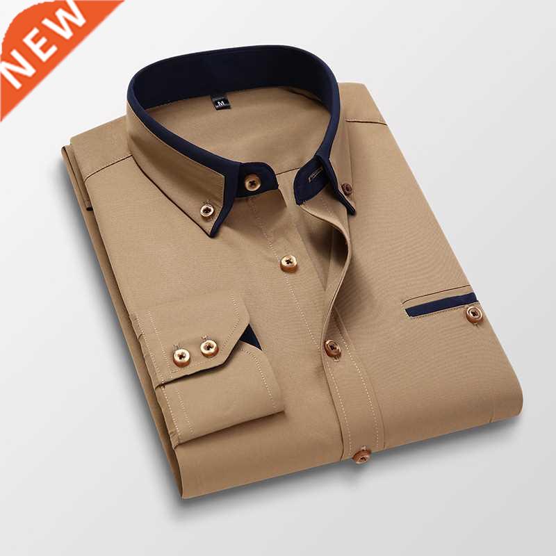 Quality Men Shirt Long Sleeve Twill Solid Striped Dress Busi