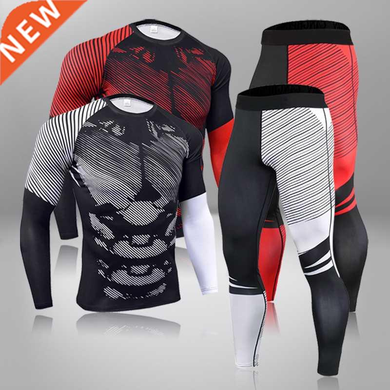 Fitness Mens Sets 2 Piece Tracksuit Compression Suit Men Jog