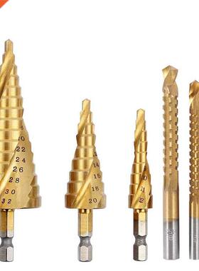 6Pcs Titanium Hex Step Drill Bit Set 4-12/20/32Mm Metal Hole