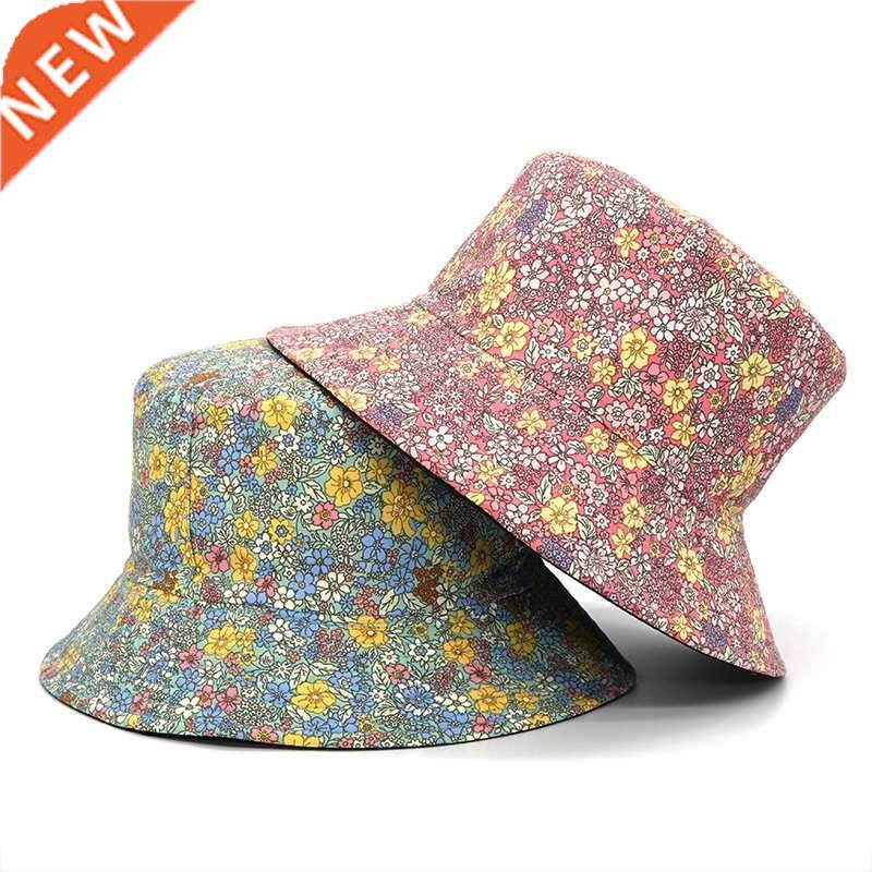 2021 Fashion Floral Print Bucket Hat Women Double Side Cotto