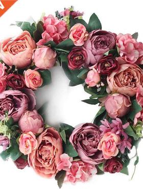 16 inch Peony Wreath Artificial Flower Door Wreath with Gree