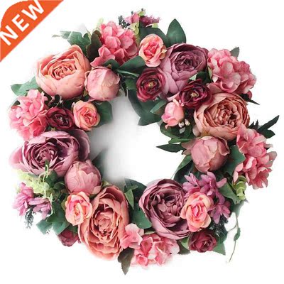 16 inch Peony Wreath Artificial Flower Door Wreath with Gree