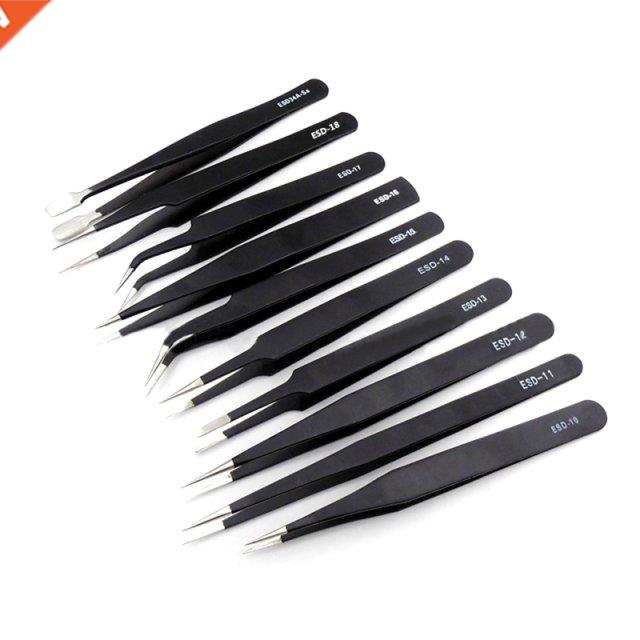 10 Pcs Tweezers Set Professonal Stanless Steel Tweezers fo