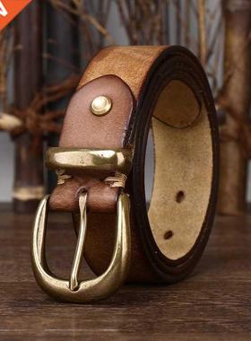 Unisex 3.3cm Width Men's Genuine Leather Vintage Belt Luxury