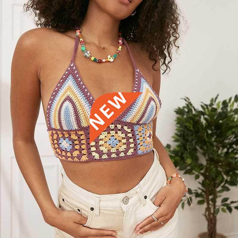 Colorful Striped Knitted Cami Top 90s Vintage Summer Beach B