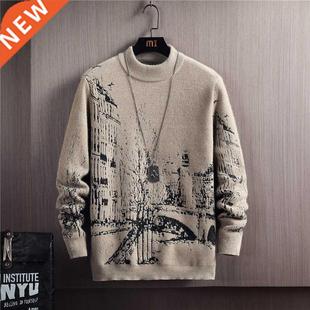 Men Slim Sweaters Anime Winter Pullovers Autumn Thic Pattern