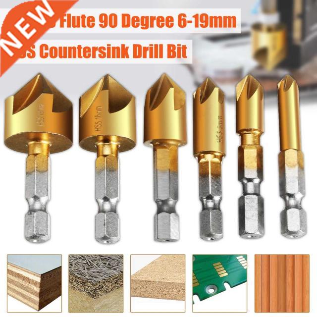 6pcs Countersink Drill Bit Set 1/4		 Hex Shank HSS 5 F