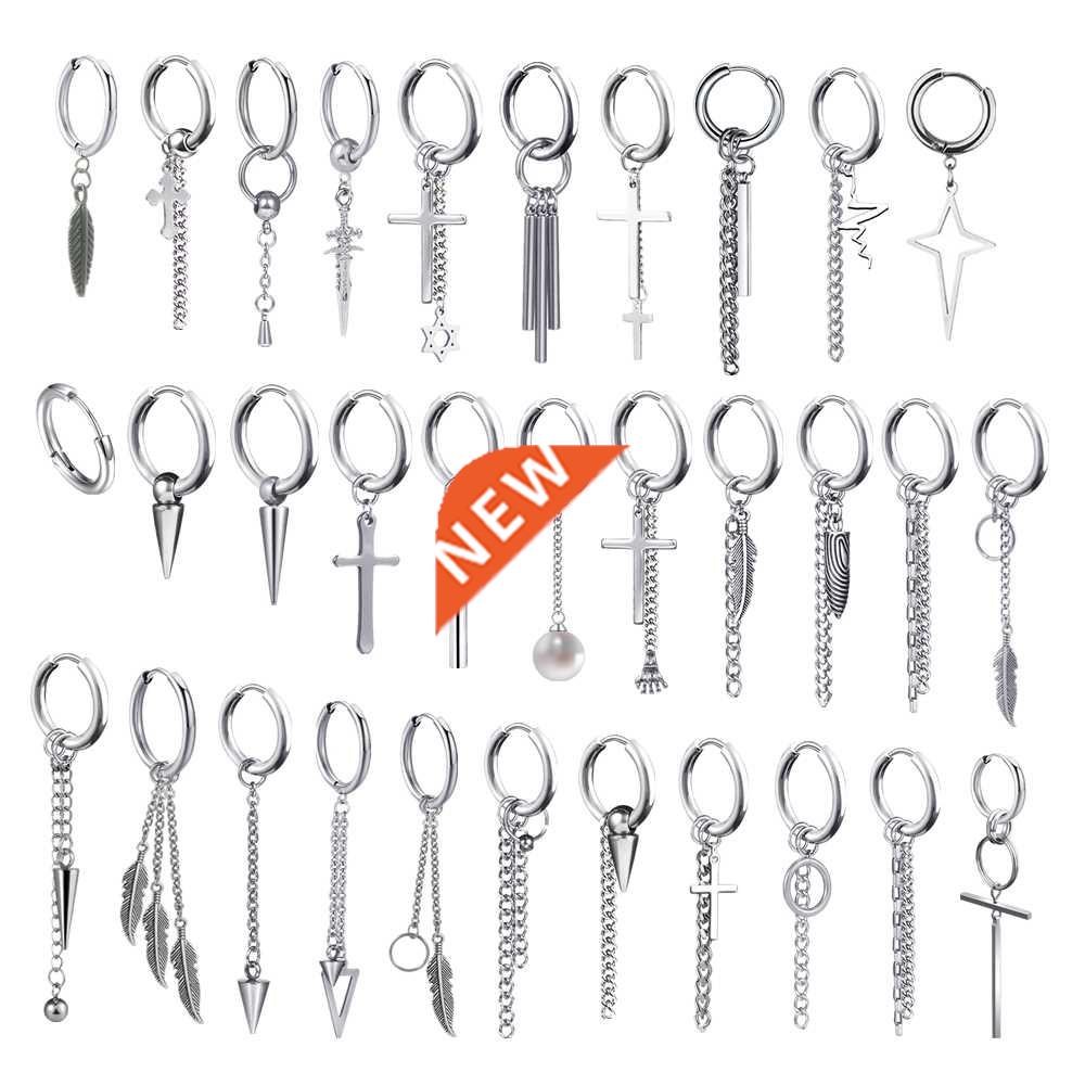 New Punk Stainless Steel Chain Hoop Earrings For Women Men 2