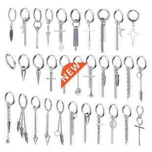 New Punk Stainless Steel Chain Hoop Earrings For Women Men 2