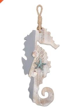 Wooden Decor Sehorse with Strfish nd Shells for Nuticl