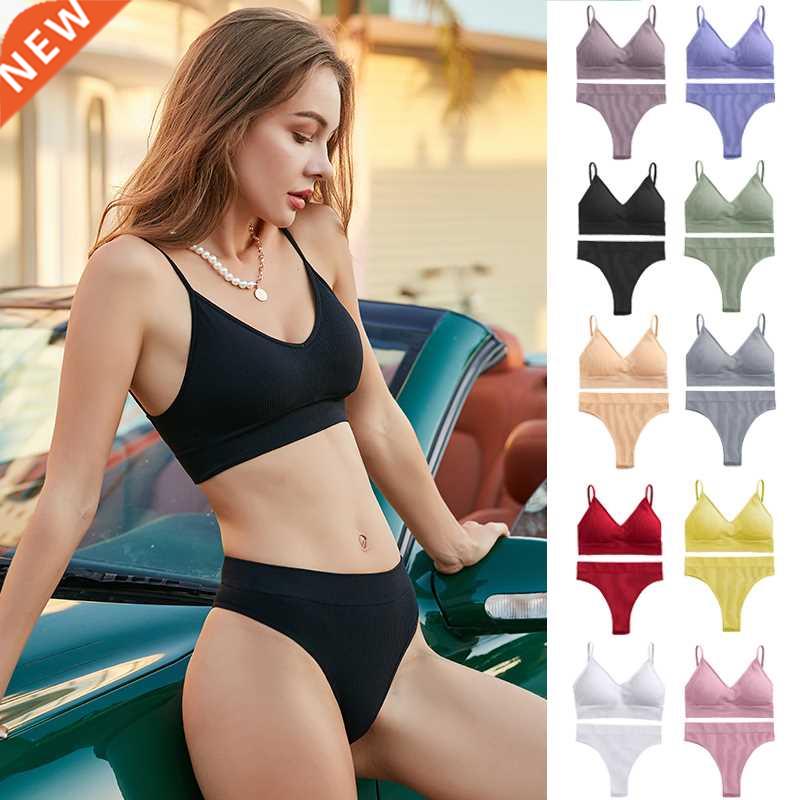 FINETOO Women Padded Bra Brazilian Panties Set Seamless Tops