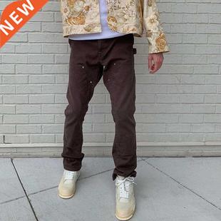 Splced Straght Hgh Ankle Sre Mens Zpper Pants Back Flare