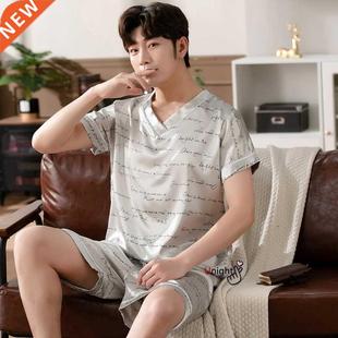 Men Pajama Shorts Summer Satin Pullover Trousers for men Set
