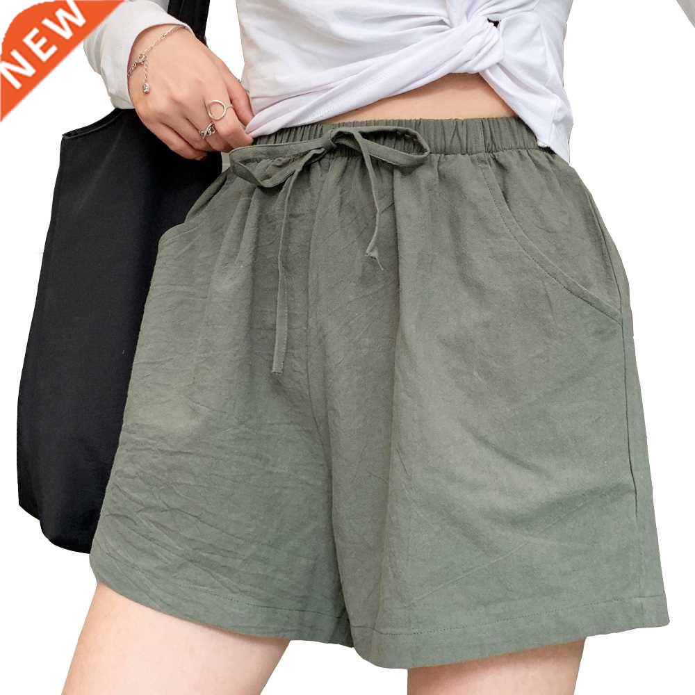 2022 Summer Elegant High Waist Flax Shorts Women Casual Soli