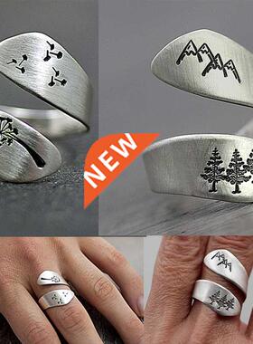Female Plated Silver Color Hand-brushed Winding Ring Mountai