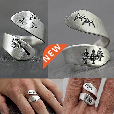 Female Plated Silver Color Hand-brushed Winding Ring Mountai