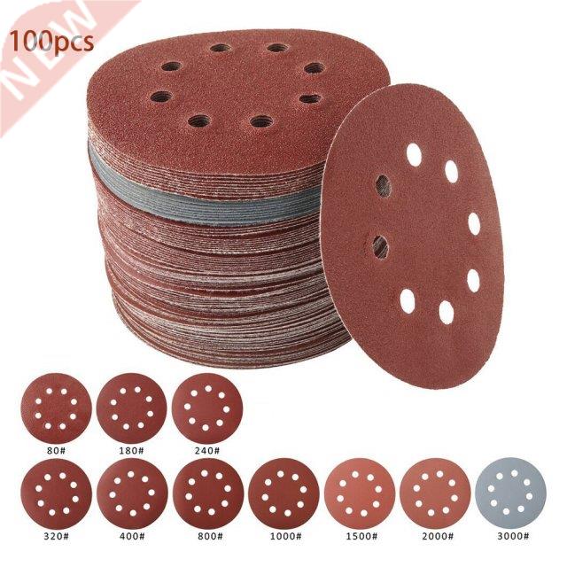 50/100 Pcs Sandpaper Round Shape 125mm Sanding Discs Hook Lo