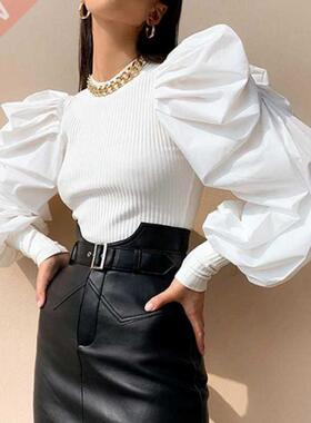 2020 Retro Womens Long Puff Sleeve Blouse Shirts Spring Fall